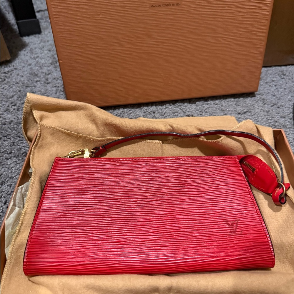 Authentic Louis Vuitton Mini Pochette Red Epi Bag
